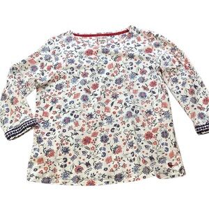County Rose Wild Flower 3/4 Sleeve Cotton Embroidered‎ Top Medium